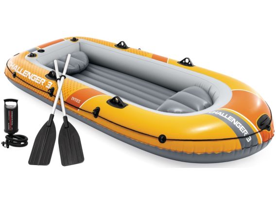 Kit Intex Challenger 3 | Bateau pneumatique pour trois personnes, avec pagaies et pompe