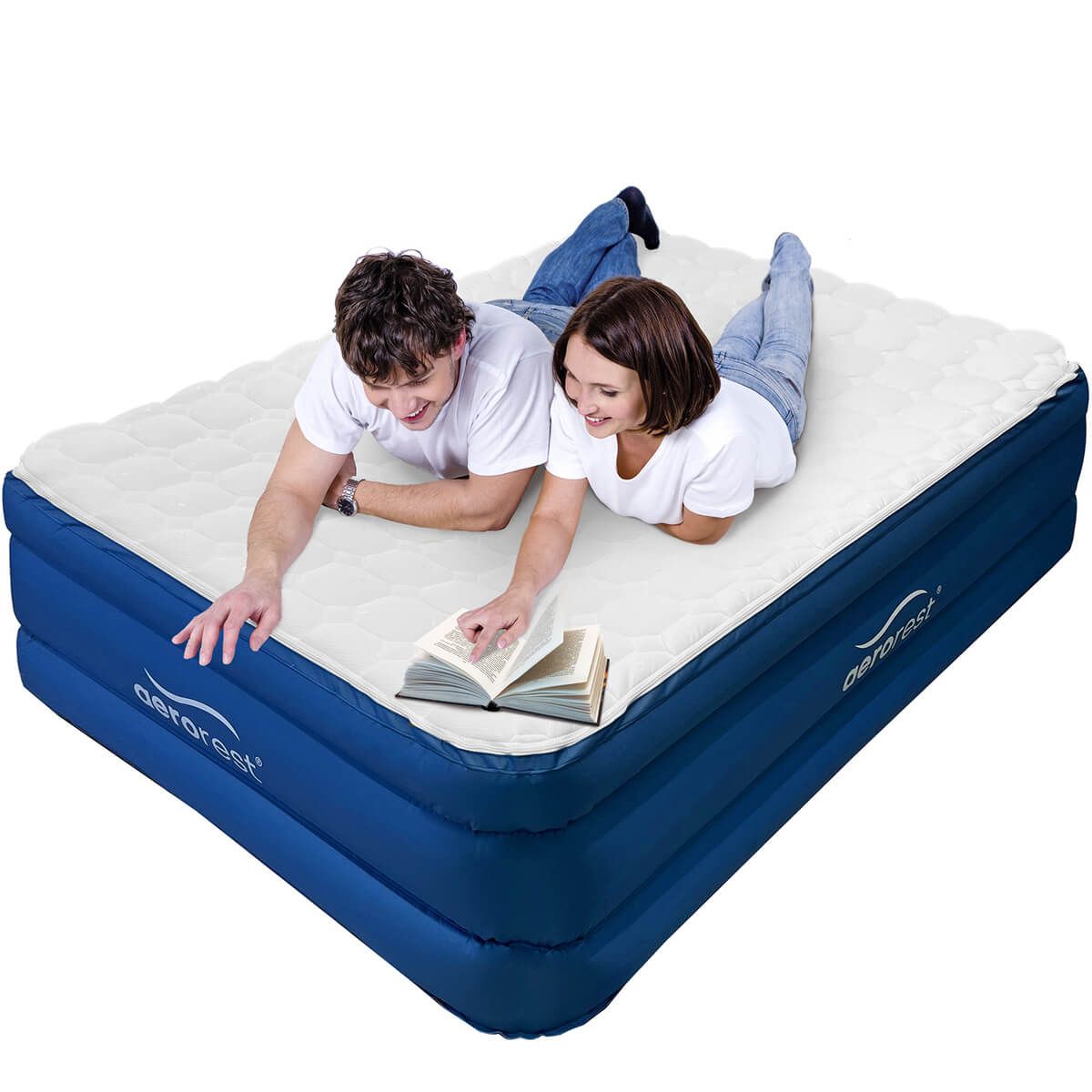 Lit Gonflable Électrique 2 Places Avec Pompe Intégrée & Oreillers – Matelas Confortable Indoor & Camping, Surface Flockée Luxueuse