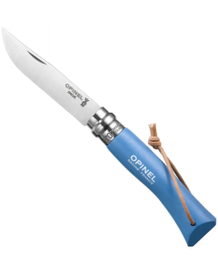 Couteau de poche N°07 Cyan Blue, Opinel Colorama, acier inoxydable/bleu, cordelette